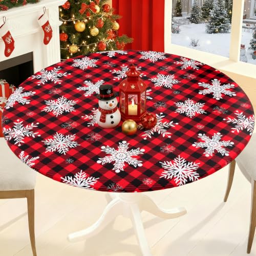 Smiry Black & Red Round 36-44 inch Tablecloth, Elastic Fitted Waterproof Cover