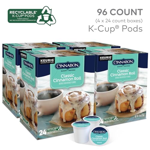 Cinnabon Classic Cinnamon Roll Coffee Pods - 24 Count, Pack of 4, Light Roast, Recyclable K-Cups