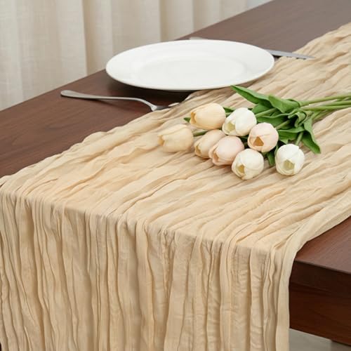Fixwal Sand Cheesecloth Table Runner 8 Pack 120 Inch Boho Wedding Decor