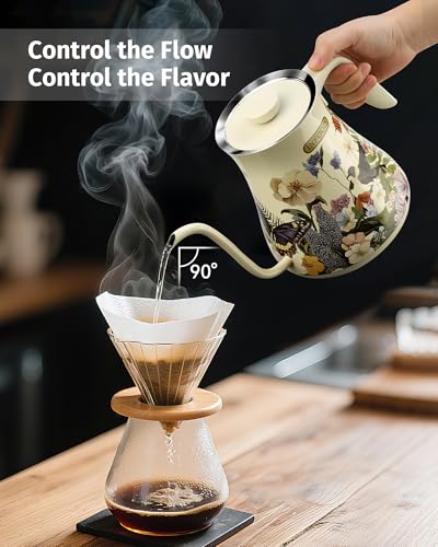 INFOOD Floral 0.8L Gooseneck Electric Kettle with Precise Temperature Control