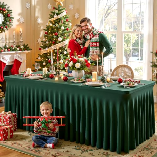 Gogoparti 4 Pack Hunter Green 6ft Rectangle Tablecloths, Elastic Fitted Warp-Free Spandex Table Covers