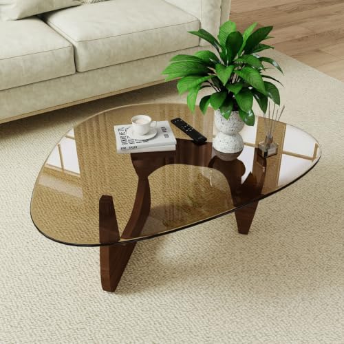 Triangle MDF Frame Coffee Table with Amber Tempered Glass Top