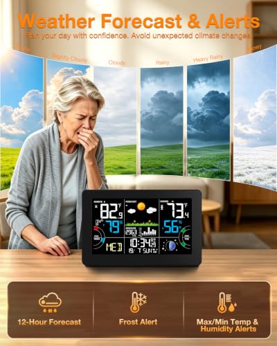 Wireless Indoor Outdoor Weather Station with Color Display & Atomic Clock