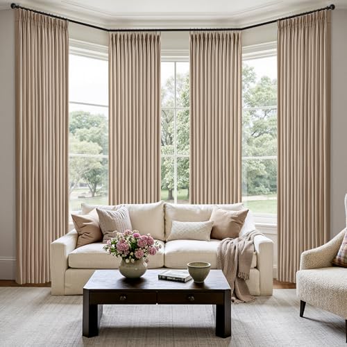 MIULEE Taupe Pinch Pleated Linen Blend Curtains 40x96 Inches Set of 4