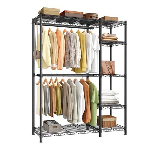 SONGMICS Closet Organizer Clothes Rack with Shelves - Ink Black, 45"L x 76.4"H, No Fabric Cover