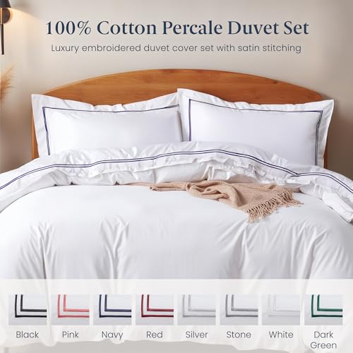 Ella Jayne Navy Queen Size Duvet Cover Set 3 Pieces 100% Cotton Percale