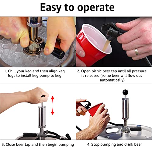 4-Inch Beer Keg Pump Hand Tap for Domestic Draft Kegs - No Power Required