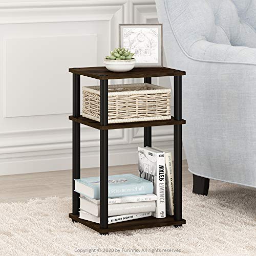 Furinno 3-Tier Side Table Set - Columbia Walnut Black, 2-Pack, Round Tubes