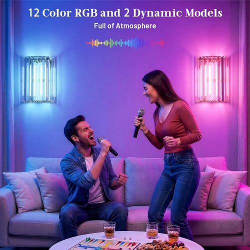 Keep Shinning Gold Wireless Wall Sconces Set of Two with Remote, RGB & Dimmable CCT for Bedroom Living Room Hallway