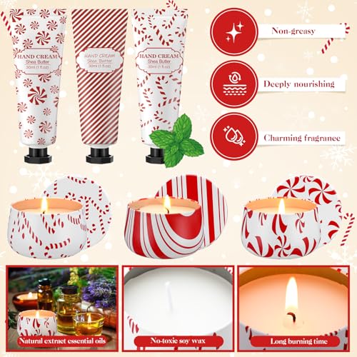 Dansib 24-Piece Christmas Candy Cane Scented Gift Set with Candles & Hand Cream - Holiday Bulk Pack