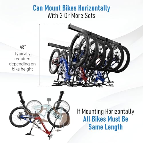 Ceiling Bike Rack Mount for Garage Storage - 6 Bikes, Sliding Hooks, Heavy Duty, Black, Variation of Black / 1 Set 6 Hooks