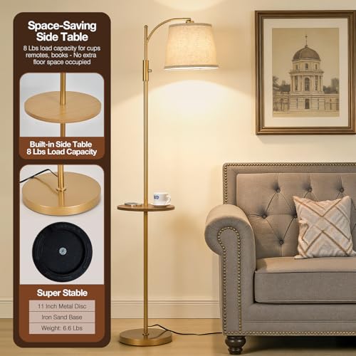 Golden Floor Lamp with Side Table - Dimmable Standing Lamp for Living Room - Gold-1