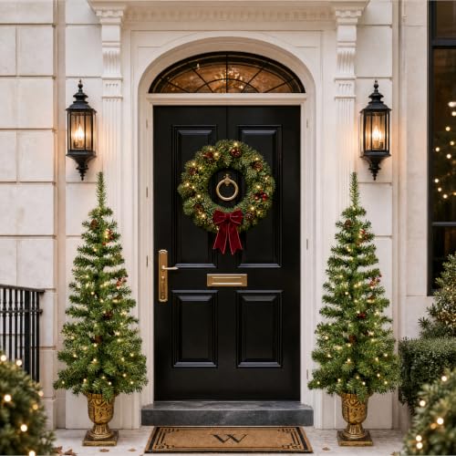 4FT Pre-Lit Artificial Potted Christmas Tree with 50 Warm White LED Lights