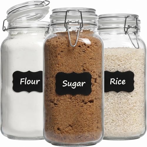 78oz Square Airtight Glass Food Storage Canisters with Heavy Duty Lids - Wide Mouth Pantry Containers - Variation: 78 fl oz x 3 - Square