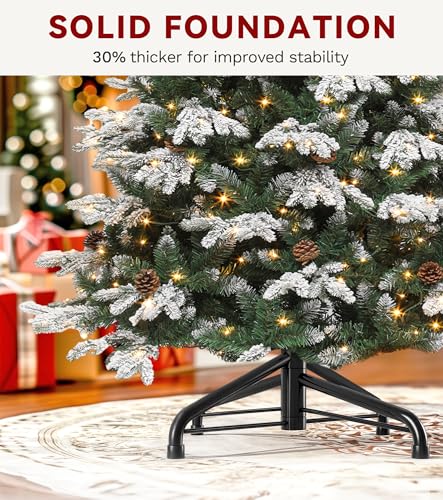 DWVO 7.5ft Flocked Alaska Pine Christmas Tree with Snow, Pine Cones & 400 LED Lights, Remote Control