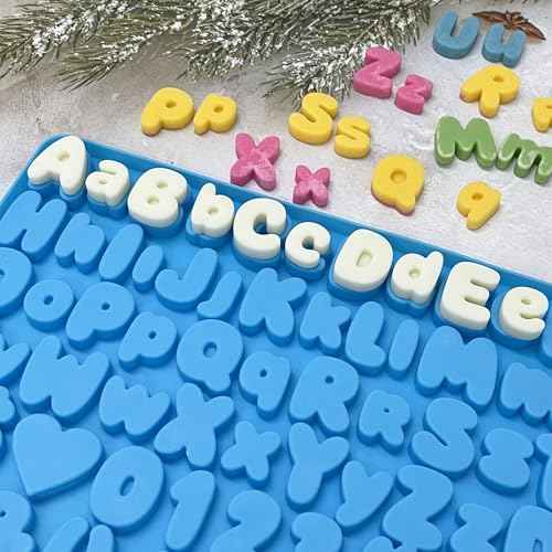 Letter Chocolate Silicone Molds, Number Candy Molds for Cake Decorations, Gummy Bear Mold Silicone with Scraper (letter number molds 002)