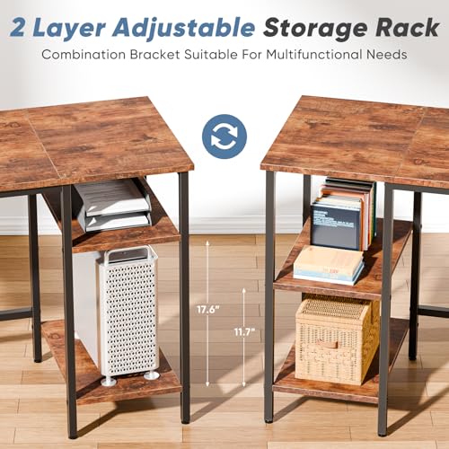 Rustic 62 Inch L-Shaped Computer Desk with Charging Station - DUMOS