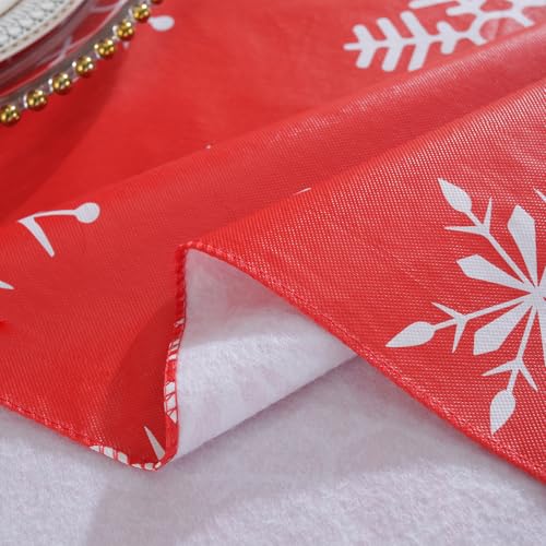 Honellaty Christmas Table Cloth for Rectangle Tables, White Snowflake Print Wipe Clean Vinyl Tablecloth, Red Waterproof PVC Plastic Table Cover for Indoor, Outdoor, Holiday Party Use 60 x 120 Inches