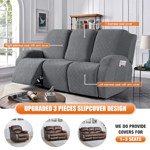 VANSOFY Stretch Recliner Couch Cover, Slipcover, Dark Gray, 3 Seater