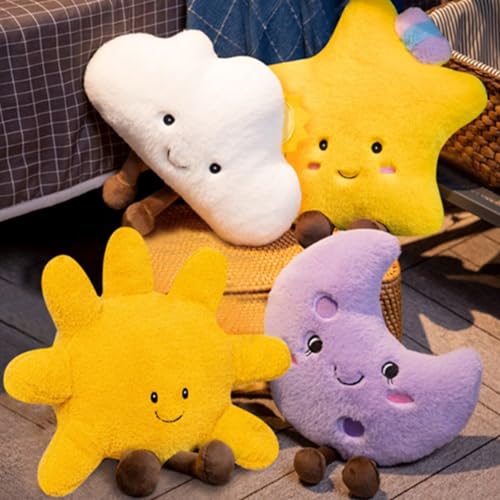 Sun Shaped Plush Pillow,Smiling Fun Filled Sun, Stars, Moon, Cloud Shaped Plush Toys for Home Decoration, as Birthday Gifts for Children and Girls (Clouds)