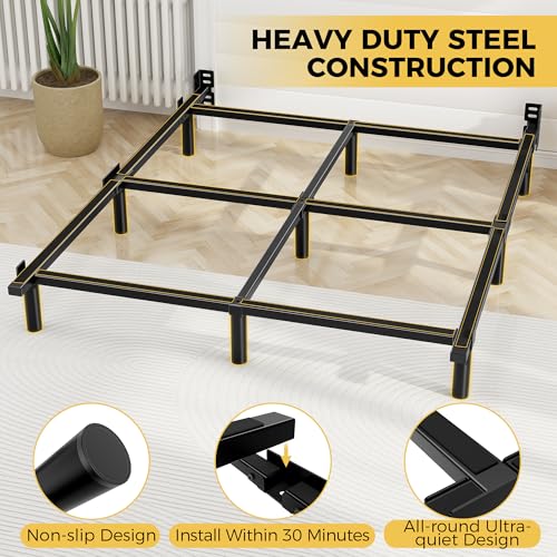 Awesofurni Queen Bed Frame with 9 Legs, 7 Inch Heavy Duty Metal Support, Black, Adjustable Length