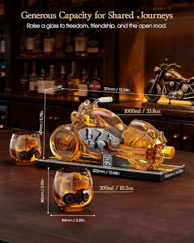 Kollea Motorcycle Whiskey Decanter Gift Set with 2 Glasses - Transparent