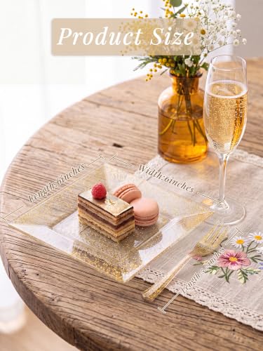 DaYammi 200Pcs Gold Disposable Dessert & Appetizer Plates with 100 Forks - Wedding & Party Set