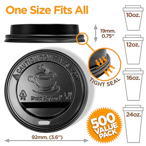 (500-Pack) Coffee Cup Lids - Disposable Dome & Flat Fits 10-24 oz Cups, To-Go Beverages - Black - Variation of THIS listing