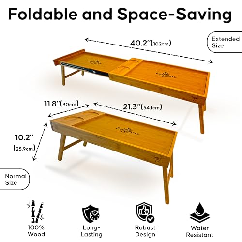 Acacia Wood Breakfast Bed Tray for Two - Couples Food & Drink Serving Table