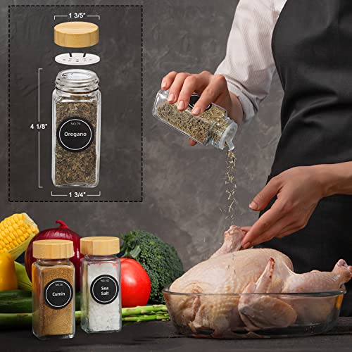 36-Pack Glass Spice Jars with Bamboo Lids & Labels - Kitchen Storage Set