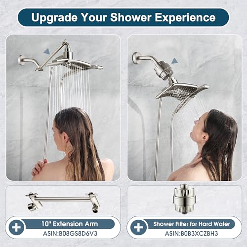 High Pressure Shower Head Combo with Dual Spray Settings & 2.5 GPM Flow - Brushed Nickel, Variation: Brushed Nickel / 2.5 GPM