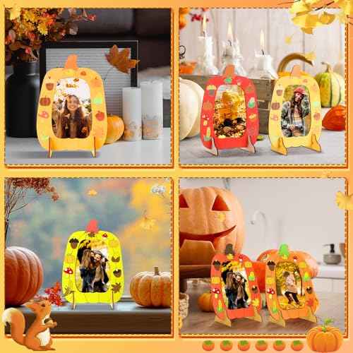 Geelin 6 Pack Fall DIY Wooden Pumpkin Picture Frames Craft Kits Pumpkin Photo Frame Ornaments for Thanksgiving Autumn Art Fall Craft Decoration for Home Classroom Activities Gift Party Favor (Fresh)