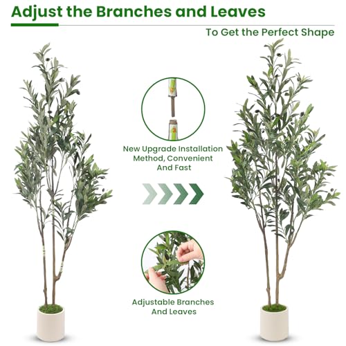 5ft Artificial Olive Tree with Realistic Branches and White Pot - Lifelike Faux Indoor Plant