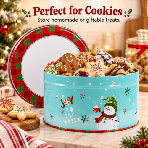 Christmas Cookie Tin with Lid – 5.3 Inch Metal Treat Box