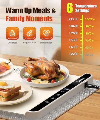 LNNIW Food Warming Mat 26x15 Inch Off White Fast Heat Child Lock