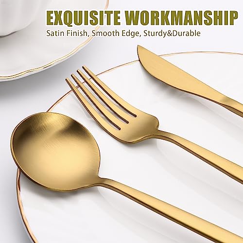 40 Piece Gold Silverware Set for 8 – Stainless Steel Flatware Utensils for Home & Wedding