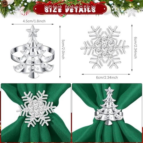 EBOOT 16 Pcs Red Christmas Napkins & Ring Set - Snowflake & Tree, Green