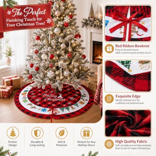 48 Inch Christmas Tree Skirt with Snowflake Pattern - Rustic Plush Holiday Decor