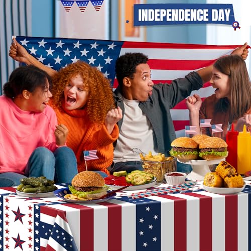 OHOME 4th of July Tablecloth - Red White Blue, 2 Pack, 54 x 108 in