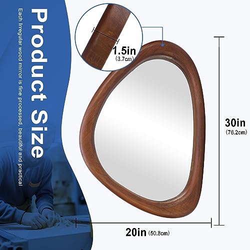 MAGFLERUM Black Walnut 30x20 Inch Irregular Wall Mirror - Asymmetrical Wooden Frame