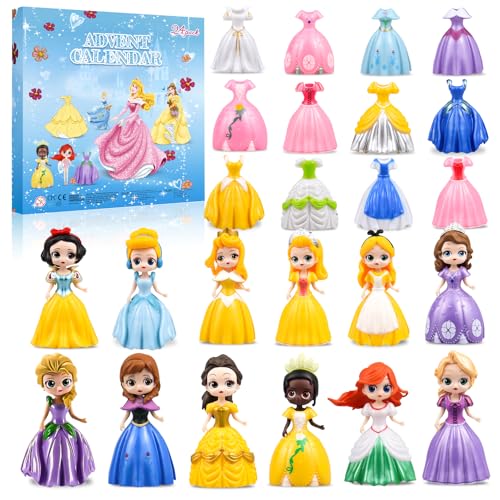 Princess Advent Calendar 2026 Girls Christmas Countdown Toy with 12 Princesses & Clothing (Color)