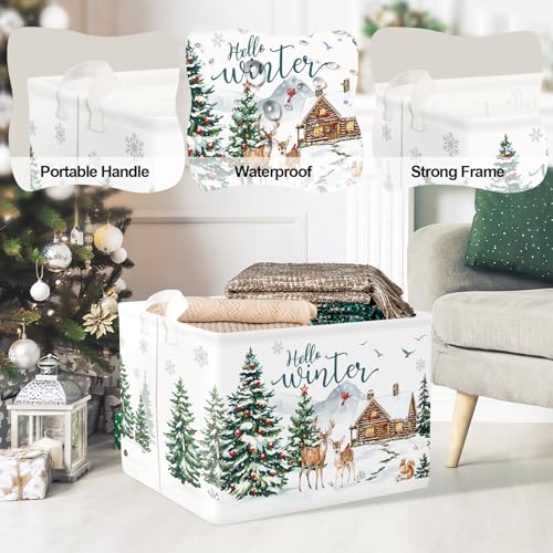 Clastyle Winter Animals Baby Laundry Hamper Snowflake Kid Storage Basket Boy Girl Gift Toy Box Collapsible Clothes Organizer Nursery Bin for Bedroom,Deer,40*30*30 cm