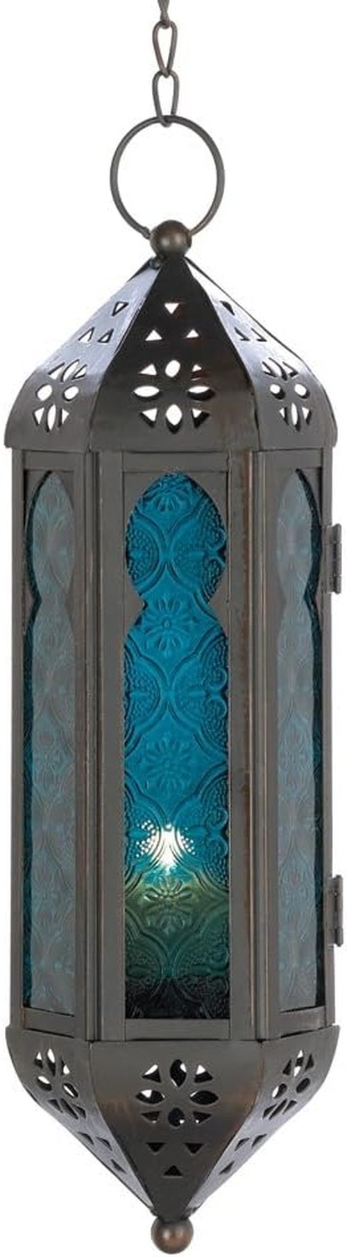 Azul Serenity Ocean Blue Glass Hanging Candle Lantern - Elegant Home Decor Accent