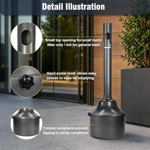 OKBA Black 5-Gallon Commercial Outdoor Trash Receptacle - 40in H x 12in Diameter