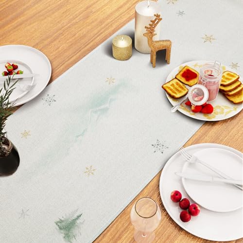 Bonhause Winter Deer Table Runner 13x90 in — Snowy Forest Christmas Decor