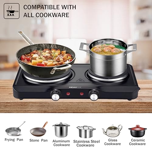 1800W Electric Hot Plate for Cooking, Double Burner with 7.2"&6.1"
