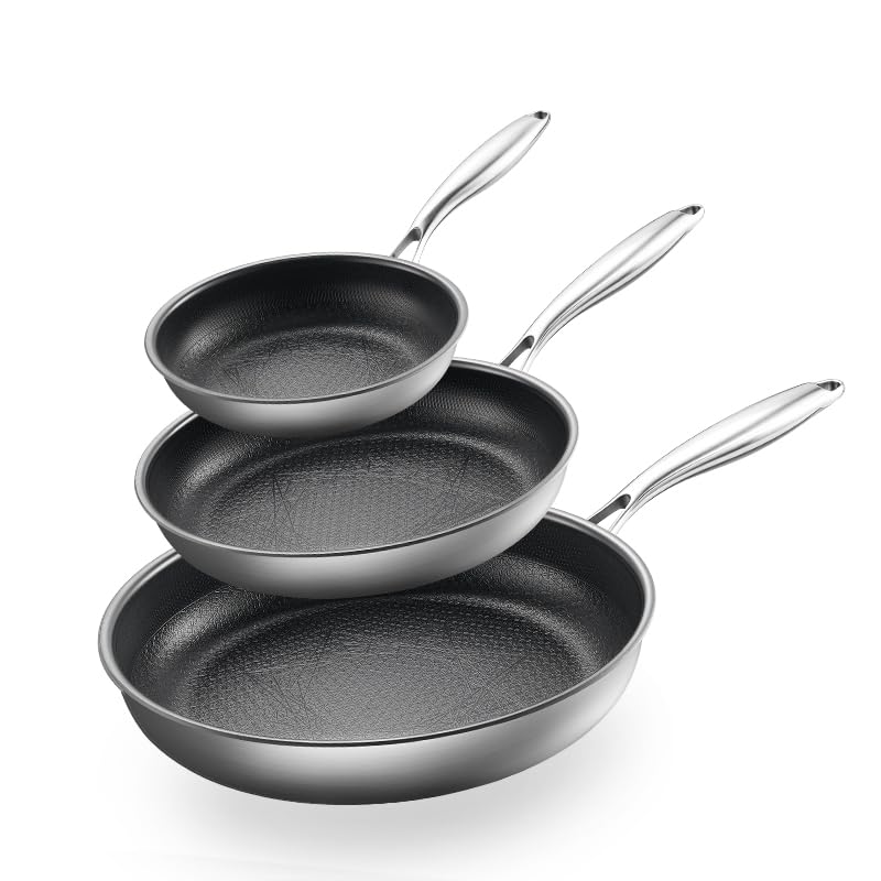 Stainless Steel Nonstick Frying Pan Set 8, 10 & 12 Inches - Titanium Coating