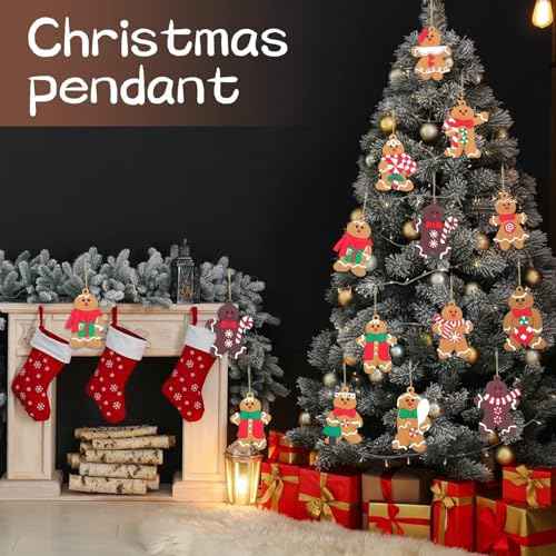 Gingerbread Christmas Tree Decorations 12Pcs - DIY Ornaments for Indoor Hanging - Mini Xmas Tree Decor - Craft Gingerbread Ornaments