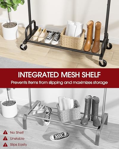 Sakugi Large-Capacity Metal Clothes Rack with Lockable Wheels, 45.6 x 16.9 x 59 inches, Black - 1 Rod