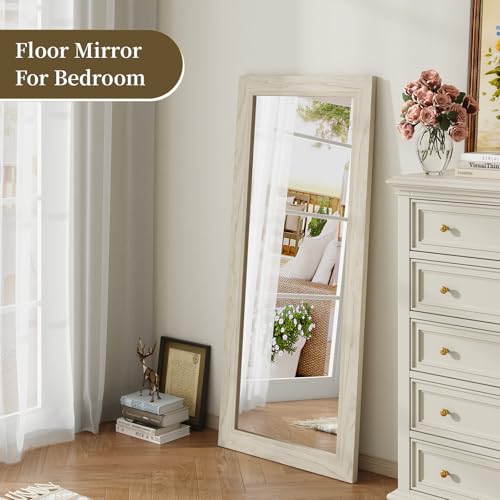 Syndra 56x20'' Modern Full Length Mirror Grey White Oak Wood Frame Wall & Floor Use